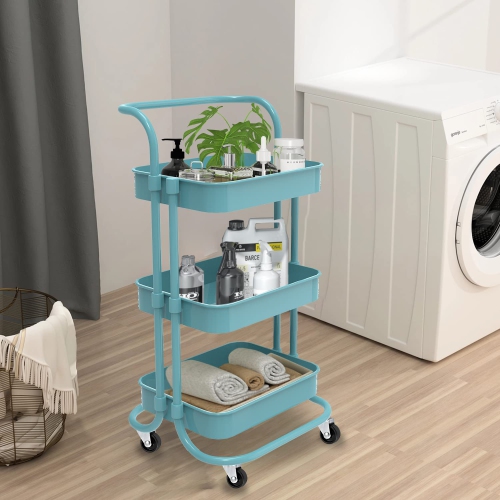 Utility Cart, 3-Tier Rolling Cart, Super Mute Utility Cart with Wheels Lockable, 360-degree Rotation Rolling Cart with Handle ABS Basket, Sturdy