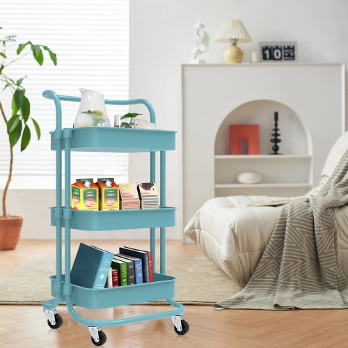 Utility Cart, 3-Tier Rolling Cart, Super Mute Utility Cart with Wheels Lockable, 360-degree Rotation Rolling Cart with Handle ABS Basket, Sturdy