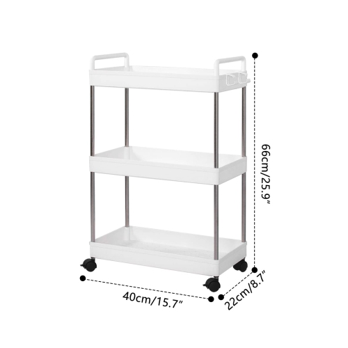 Chariot utilitaire à 3 niveaux avec étagère de rangement mince chariot roulant avec roulettes convenant à la cuisine/chambre à coucher/salon/salle de