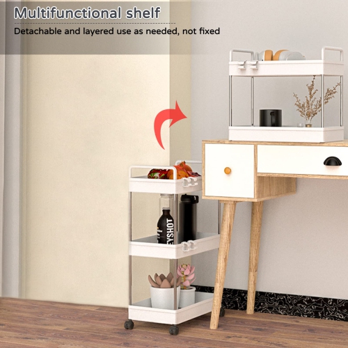 Chariot utilitaire à 3 niveaux avec étagère de rangement mince chariot roulant avec roulettes convenant à la cuisine/chambre à coucher/salon/salle de
