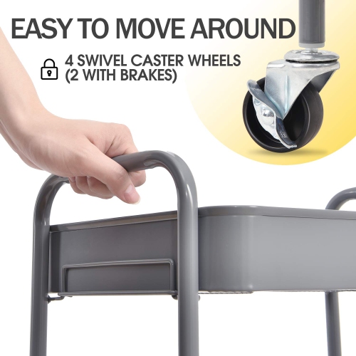 3-Tier Rolling Cart, Metal Utility Cart with Lockable Wheels, Storage Craft Art Cart Trolley Organizer Serving Cart Easy Assembly for Office,