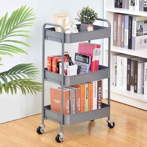 3-Tier Rolling Cart, Metal Utility Cart with Lockable Wheels, Storage Craft Art Cart Trolley Organizer Serving Cart Easy Assembly for Office,