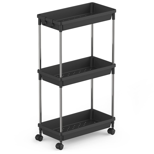 Rolling Utility Cart 7.9" Width for Bathroom LaundryRoom Kitchen Narrow Space, 3 Tier Slide-Out Storage Cart Organizer Rack Shelf with Wheels for Spa