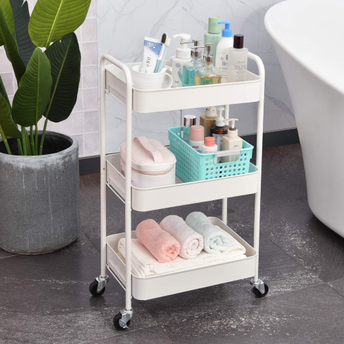 3-Tier Rolling Cart, Metal Utility Cart with Lockable Wheels, Storage Craft Art Cart Trolley Organizer Serving Cart Easy Assembly for Office,