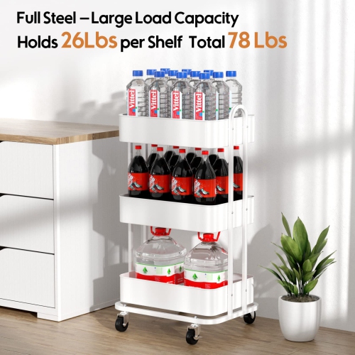 3-Tier Heavy Duty Full Metal Utility Rolling Cart for Storage Organizer Cart for Office, Bathroom, Kitchen