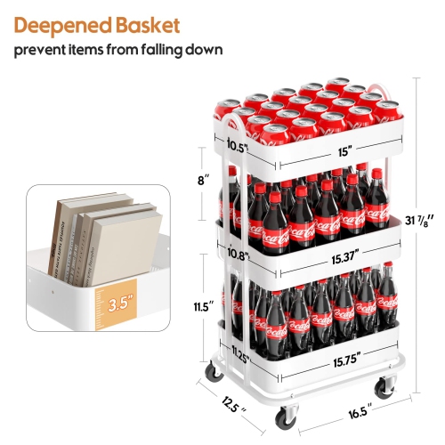 3-Tier Heavy Duty Full Metal Utility Rolling Cart for Storage Organizer Cart for Office, Bathroom, Kitchen