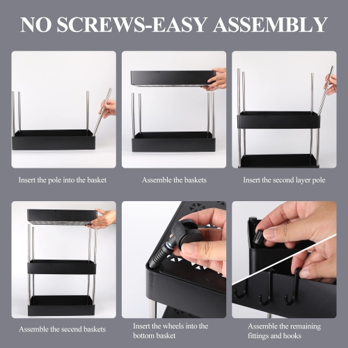 3-Tier Rolling Kitchen Cart, Storage Rack with Wheels, Mobile Shelving Organizer,Slide Out Storage Rolling Utility Snack Cart for Kitchen Bathroom