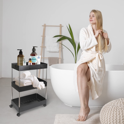 3-Tier Rolling Kitchen Cart, Storage Rack with Wheels, Mobile Shelving Organizer,Slide Out Storage Rolling Utility Snack Cart for Kitchen Bathroom