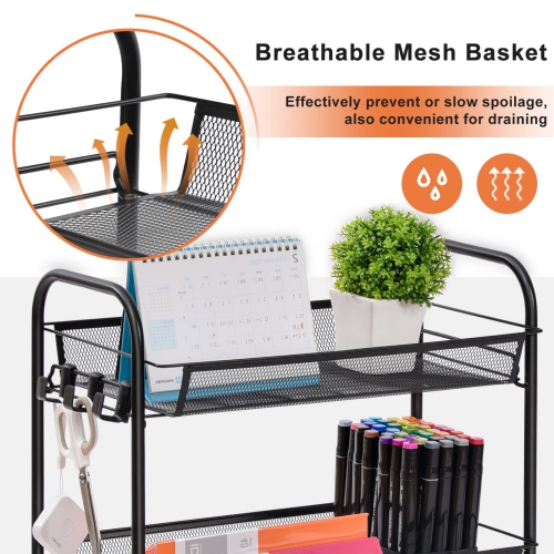 4-Tier Rolling Cart, Mobile Utility Cart with Mesh Baskets, Easy Assemble Multi-Purpose Storage Organizer, Serving Trolley for