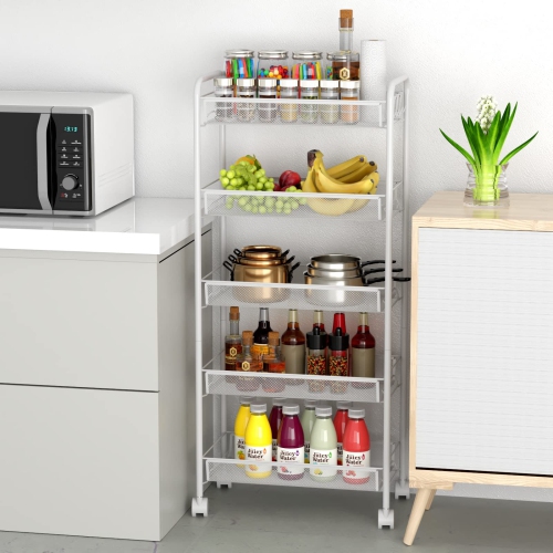 Chariot roulant à 5 niveaux, chariot utilitaire pour salle de bain, cuisine, bureau, rangement sur roulettes, chariot de classement, Étagère de