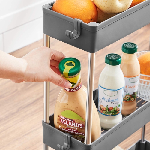 Rolling Cart, 3-Tier Slim Kitchen Storage Cart, Bathroom Shelf with Wheels, Small Space Organizer, Narrow for Bathroom Dorm Room, 16.5 x 5.3 x 24