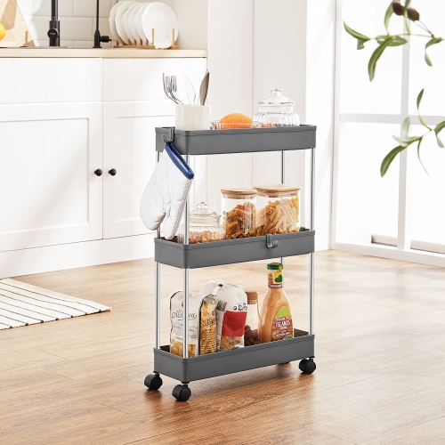 Rolling Cart, 3-Tier Slim Kitchen Storage Cart, Bathroom Shelf with Wheels, Small Space Organizer, Narrow for Bathroom Dorm Room, 16.5 x 5.3 x 24