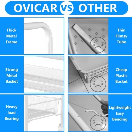 Mesh Wire Rolling Cart, 4 Tier Kitchen Storage Utility Cart, Multifunction Basket Stand for Bathroom Office, Full Metal Storage Organizer Art Trolley