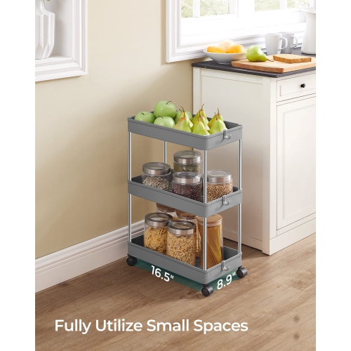 3-Tier Rolling Cart, Storage Cart with Wheels, Space-Saving Rolling Storage Cart, for Bathroom, Kitchen, Living Room, Office, 15.7 x 8.7 x 23.6