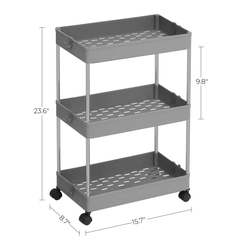 3-Tier Rolling Cart, Storage Cart with Wheels, Space-Saving Rolling Storage Cart, for Bathroom, Kitchen, Living Room, Office, 15.7 x 8.7 x 23.6