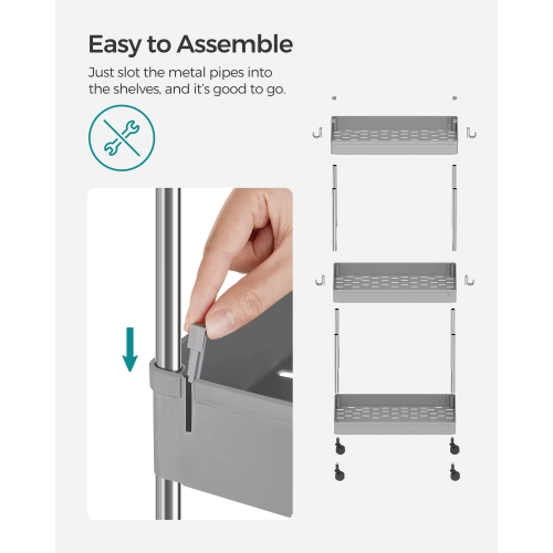 3-Tier Rolling Cart, Storage Cart with Wheels, Space-Saving Rolling Storage Cart, for Bathroom, Kitchen, Living Room, Office, 15.7 x 8.7 x 23.6