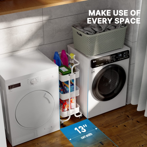 3-Tier Rolling Utility Cart, Multifunctional Metal Organization Storage Cart with 2 Lockable Wheels for Office, Home, Kitchen, Bedroom, Bathroom,