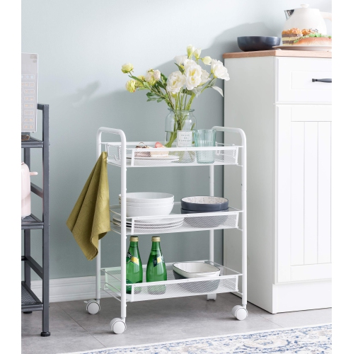 3-Tier Rolling Utility Storage Rack Cart on Wheels, Trolley Craft cart, Multi-Purpose Organizer Shelf, White