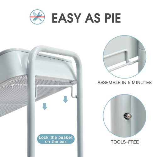 3-Tier Rolling Cart, Metal Utility Cart with Lockable Wheels, Storage Craft Art Cart Trolley Organizer Serving Cart Easy Assembly for Office,