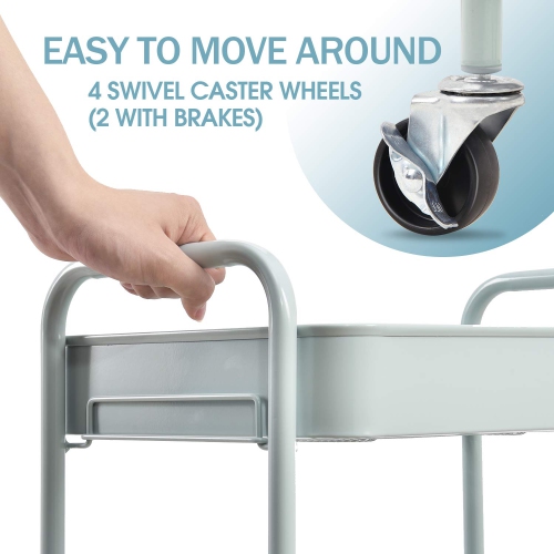 3-Tier Rolling Cart, Metal Utility Cart with Lockable Wheels, Storage Craft Art Cart Trolley Organizer Serving Cart Easy Assembly for Office,