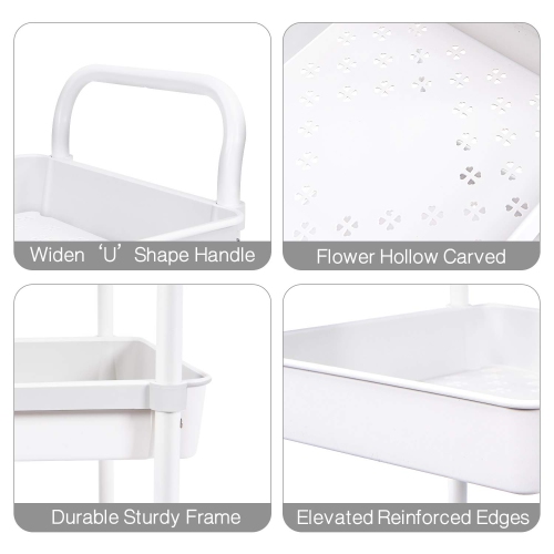 3-Tier Storage Rolling Cart, Kitchen Utility Cart with Wheels, Plastic Organiser Cart Rolling Trolley Shelving Unit, Storage Rack, Fruit Vegetable