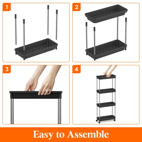 Chariot de rangement mince à roulettes, range-tout utilitaire à 4 niveaux avec roulettes pour la salle de bains, mobilier de chambre à coucher à
