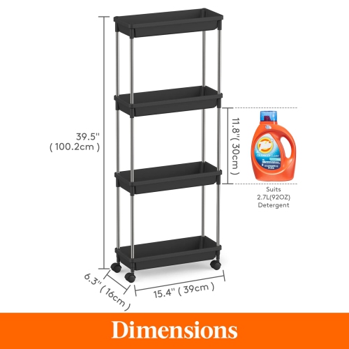 Chariot de rangement mince à roulettes, range-tout utilitaire à 4 niveaux avec roulettes pour la salle de bains, mobilier de chambre à coucher à