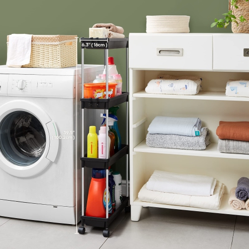 Chariot de rangement mince à roulettes, range-tout utilitaire à 4 niveaux avec roulettes pour la salle de bains, mobilier de chambre à coucher à