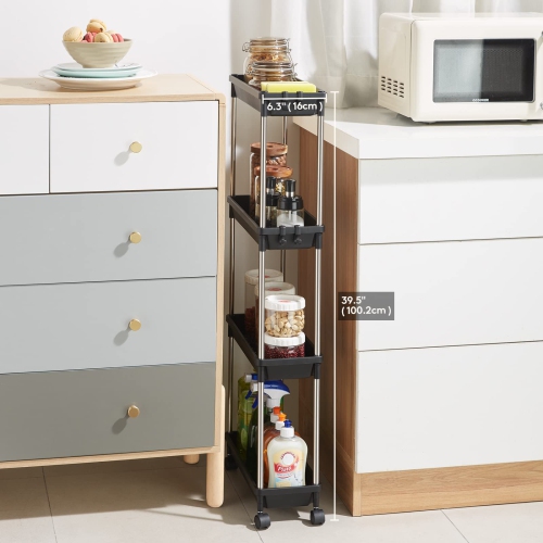 Chariot de rangement mince à roulettes, range-tout utilitaire à 4 niveaux avec roulettes pour la salle de bains, mobilier de chambre à coucher à