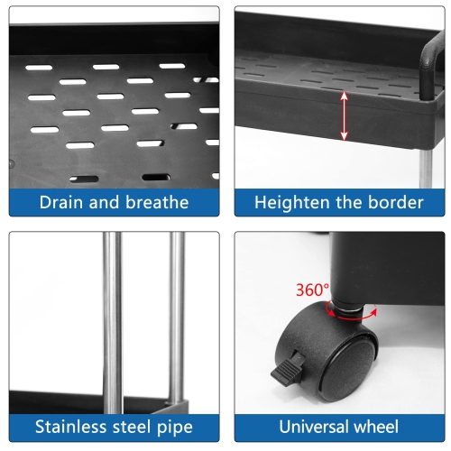 3-Tier Utility Cart Slim Storage Shelf Cart Rolling Cart Storage Rack with Wheels Suitable for Kitchen / Bedroom / Living Room / Bathroom, PP and