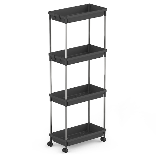 Rolling Utility Cart 7.9" Width for Bathroom LaundryRoom Kitchen Narrow Space, 4 Tier Slide-Out Storage Cart Organizer Rack Shelf with Wheels for