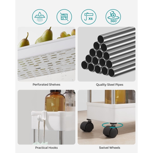 3-Tier Rolling Cart, Storage Cart with Wheels, Space-Saving Rolling Storage Cart, for Bathroom, Kitchen, Living Room, Office, 15.7 x 5.3 x 23.6