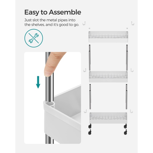 3-Tier Rolling Cart, Storage Cart with Wheels, Space-Saving Rolling Storage Cart, for Bathroom, Kitchen, Living Room, Office, 15.7 x 5.3 x 23.6