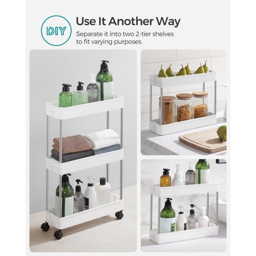 3-Tier Rolling Cart, Storage Cart with Wheels, Space-Saving Rolling Storage Cart, for Bathroom, Kitchen, Living Room, Office, 15.7 x 5.3 x 23.6