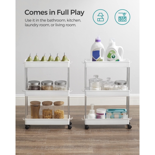 3-Tier Rolling Cart, Storage Cart with Wheels, Space-Saving Rolling Storage Cart, for Bathroom, Kitchen, Living Room, Office, 15.7 x 5.3 x 23.6