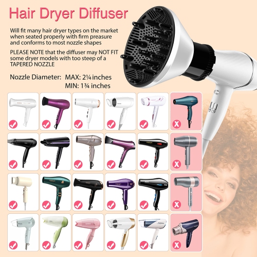 Nouvel accessoire universel pour diffuseur de cheveux pour sèche-cheveux  bas de 1.5 à 2.4 po pour cheveux frisés et ondulés, diffuseur de cheveux  professionnel avec brosse pour shampooing (blanc)