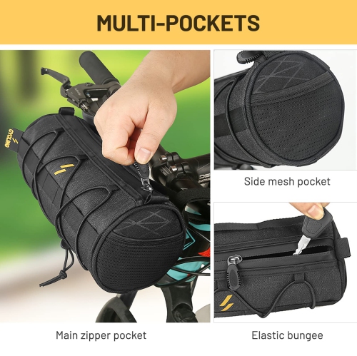 Bike Handlebar Bag Waterproof Bicycle Front Frame Storage Bag Adjustable Capacity Bicycle Front Tube Bag with Detachable Cycling Dry Pack Bag