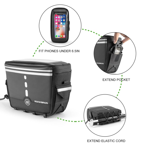 Bike Handlebar Bag Bicycle Front Storage Bag Bike Basket Pouch Bags Touch Screen Cell Phone Holder Bag with Removable Shoulder Strap