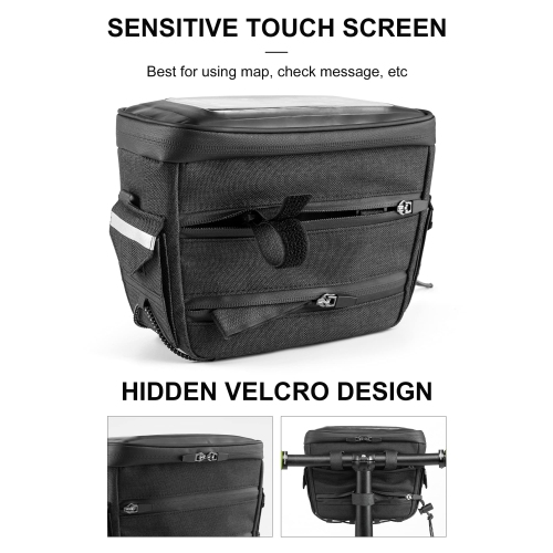 Bike Handlebar Bag Bicycle Front Storage Bag Bike Basket Pouch Bags Touch Screen Cell Phone Holder Bag with Removable Shoulder Strap