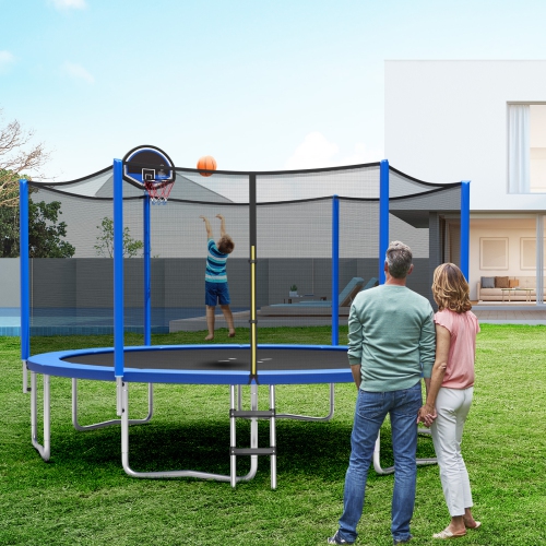 Trampoline 12FT 14FT 15FT 16FT de Topbuy avec trampoline de basketball d'extérieur avec filet de protection et échelle