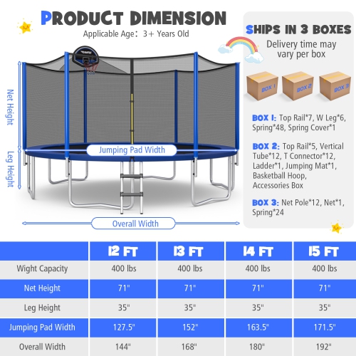 Trampoline 12FT 14FT 15FT 16FT de Topbuy avec trampoline de basketball d'extérieur avec filet de protection et échelle