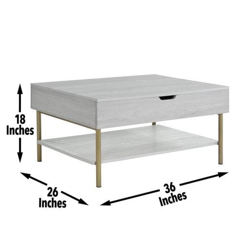 Whitman White Wood and Brass Lift Top Coffee Table