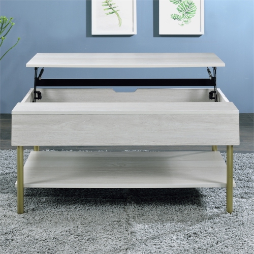 Whitman White Wood and Brass Lift Top Coffee Table