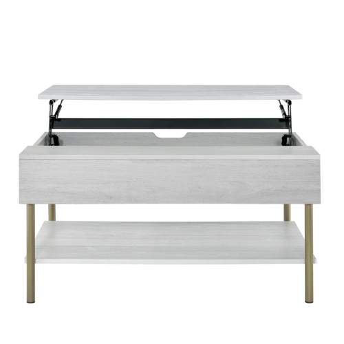 Whitman White Wood and Brass Lift Top Coffee Table