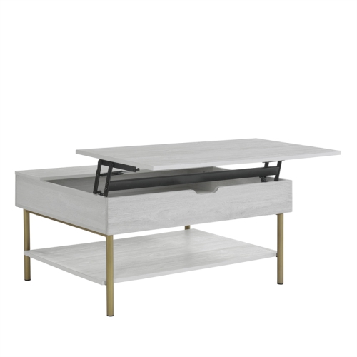 Whitman White Wood and Brass Lift Top Coffee Table