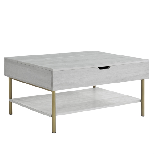 Whitman White Wood and Brass Lift Top Coffee Table