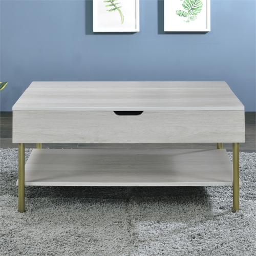 Whitman White Wood and Brass Lift Top Coffee Table