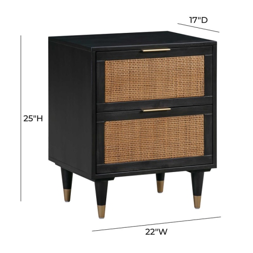 TOV Furniture Sierra 25"H Modern Wood Nightstand in Black/Antique Brass