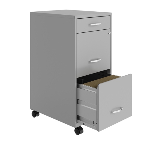 Pemberly Row 3 Drawer Mobile Modern Metal File Cabinet in Gray