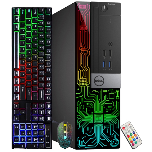 Refurbished - Custom Built RGB Lights PC - Dell OptiPlex SFF Computer Intel i5 Quad-Core Processor 8GB RAM 512GB SSD Win 10 Pro WIFI HAJAAN Gaming PC